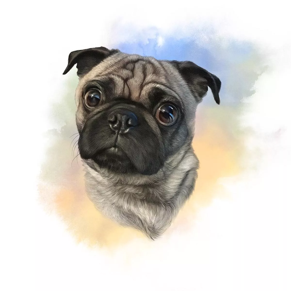 pug-portrait-fabric-panel-multi Pug Portrait Fabric Panel – Multi