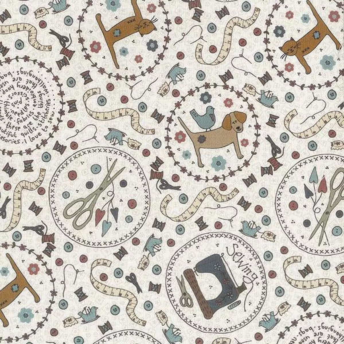Quilting FABRIC from Lecien, One Stitch At a Time Collection by Lynnette Anderson. 35074-70 Buttons