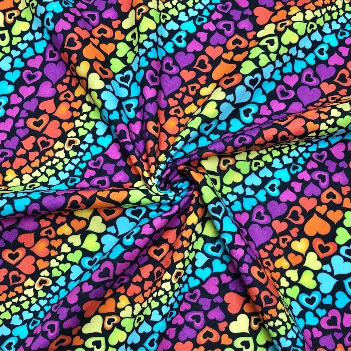 rainbow-hearts-on-black-cotton-fabric Rainbow Hearts on Black Cotton Fabric