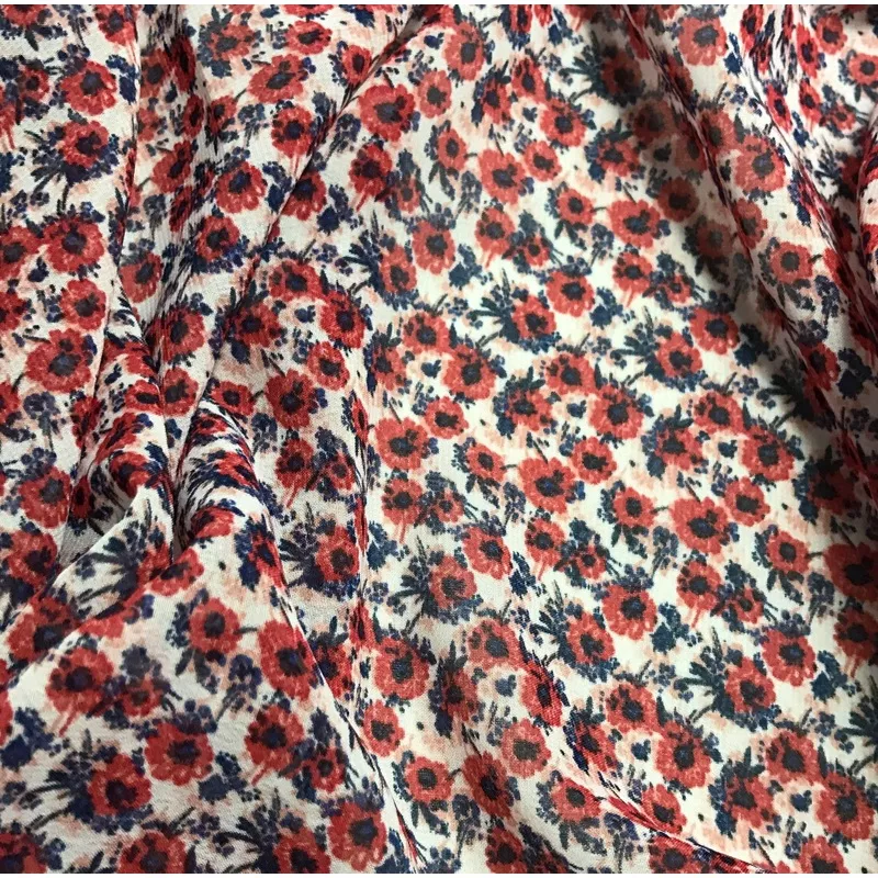Red & Blue Floral – Polyester Chiffon Fabric