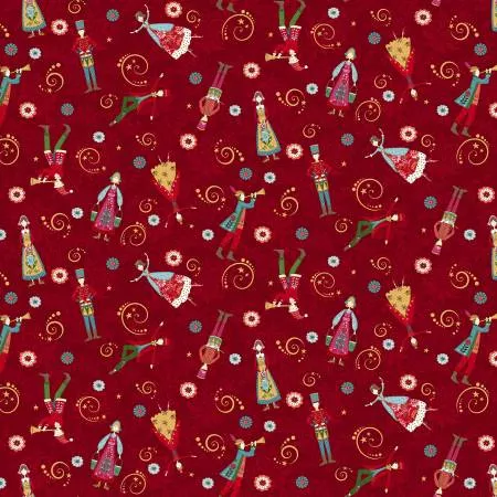 Red Multi Folk Art People Toss