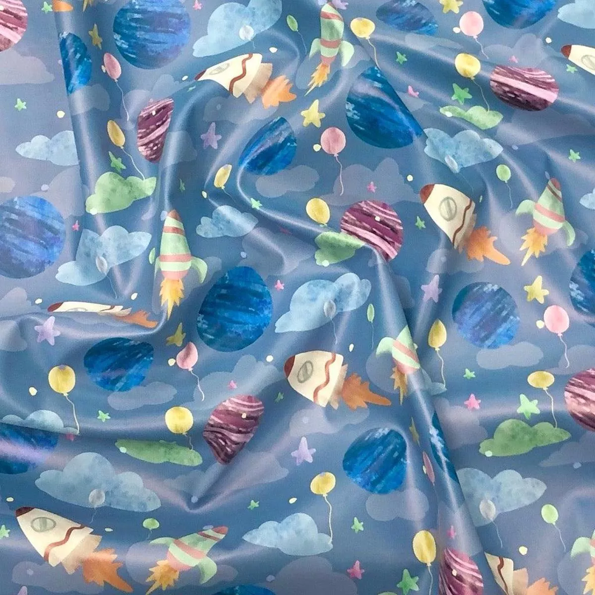 rockets-on-blue-sky-raincoat-fabric Rockets on Blue Sky Raincoat Fabric