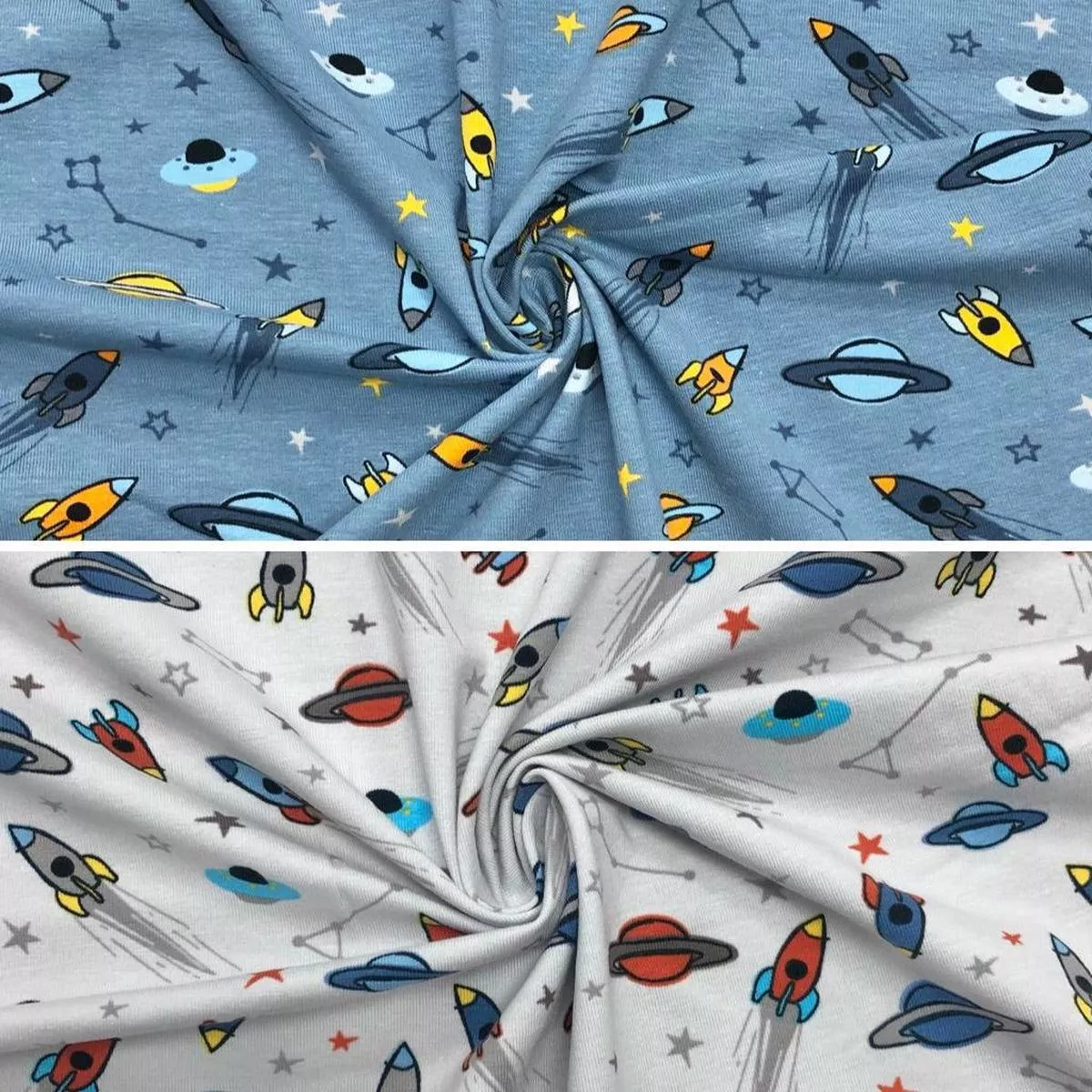 rockets-planets-cotton-jersey-fabric Rockets and Planets Cotton Jersey Fabric