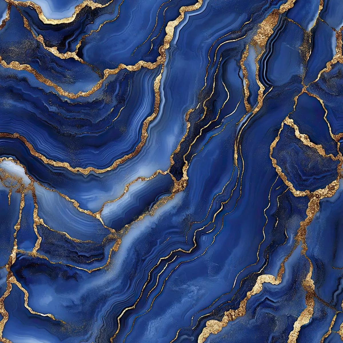 Royal Blue and Gold Agate Pattern 12 Quilting Cotton Fabric