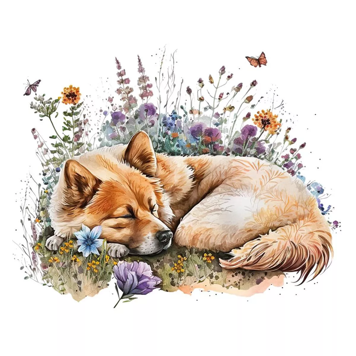 Sleepy Dog Fabric Panel