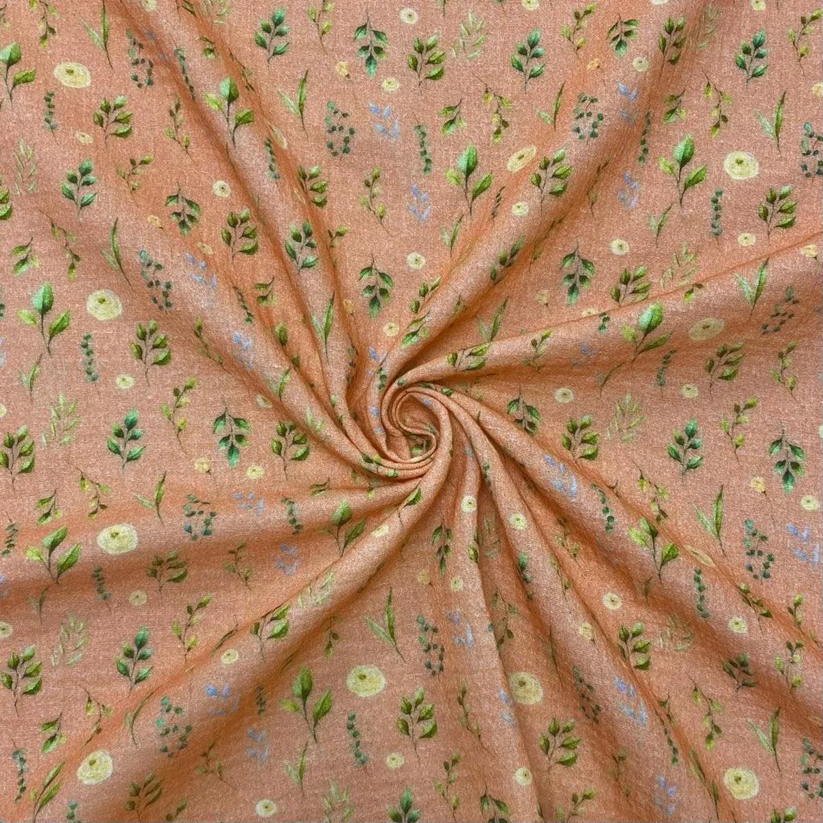 Small Leaves on Peach Double Gauze Fabric