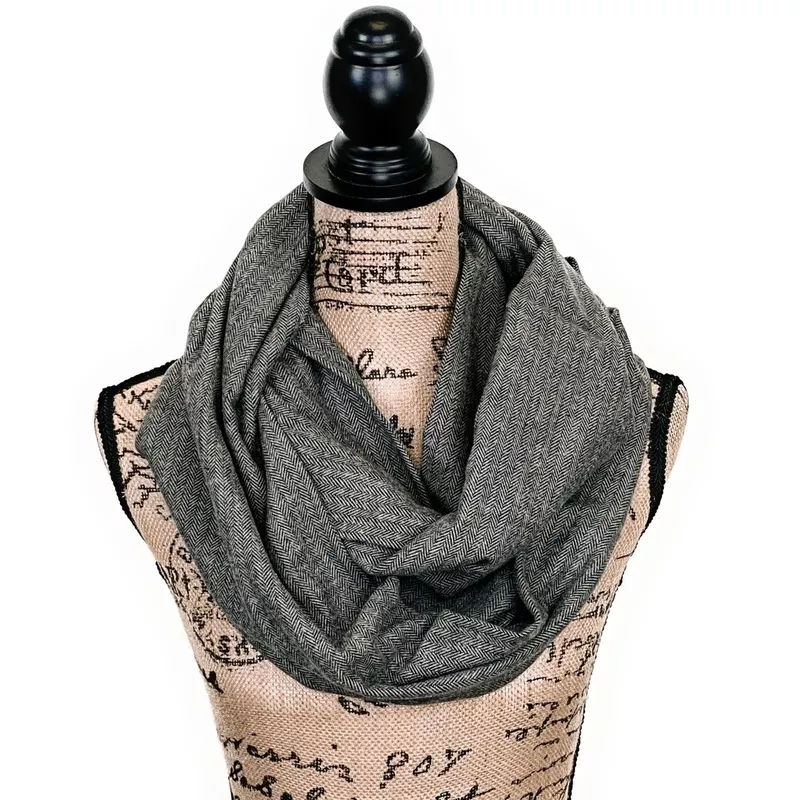 smokey-gray-black-herringbone-medium-weight-flannel-scarf Smokey Gray and Black Herringbone Medium Weight Flannel Scarf