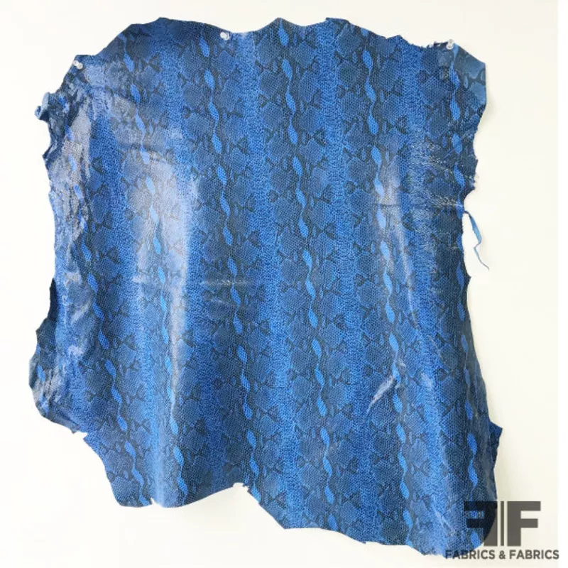 Snake Printed Finished Sueded Leather – Blue/Black