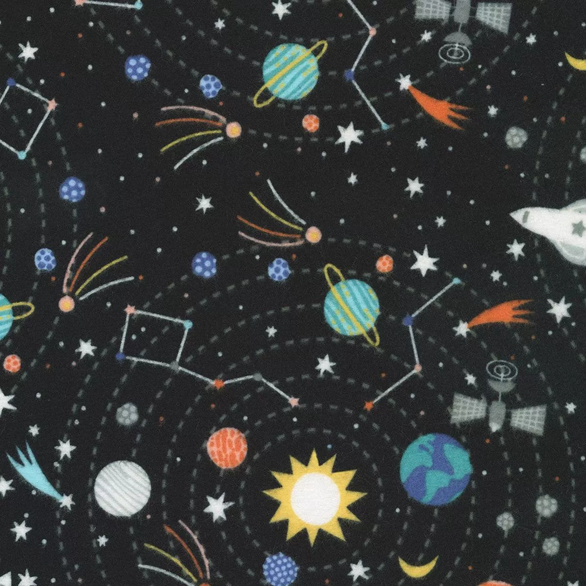 Space in Black from Astrobots Flannel — Robert Kaufman