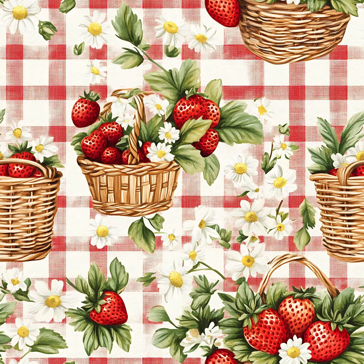 Strawberry Gingham Picnic Pattern 17 Quilting Cotton Fabric