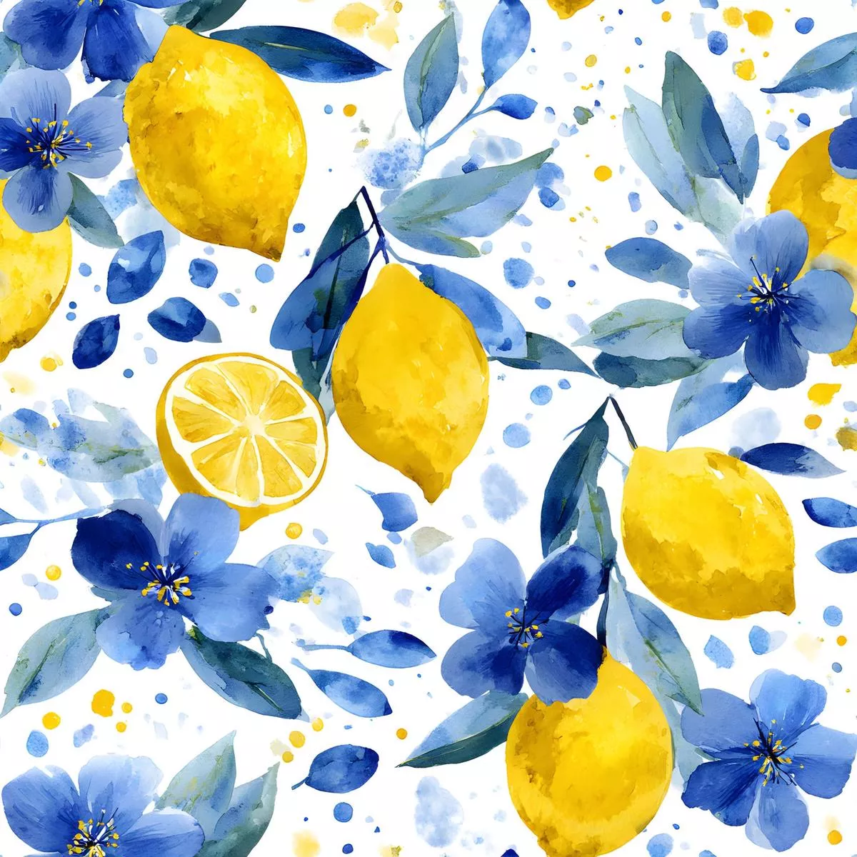 Summer Portuguese Azulejo Lemon Pattern 4 Quilting Cotton Fabric