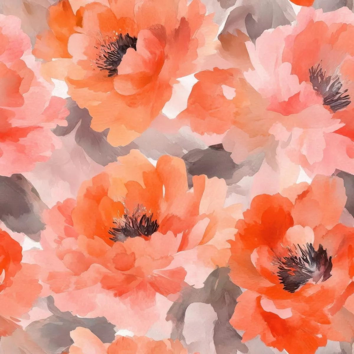 Sunset Coral Peony Pattern 1 Quilting Cotton Fabric