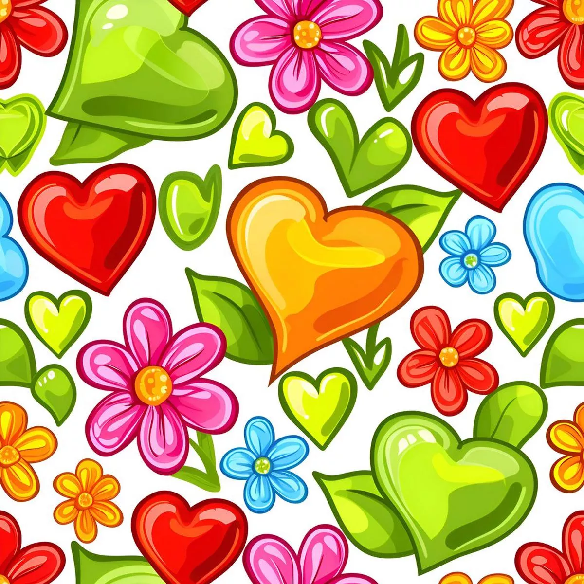 sweet-floral-doodle-hearts-pattern-4-fabric Sweet Floral Doodle Hearts Pattern #4 Fabric