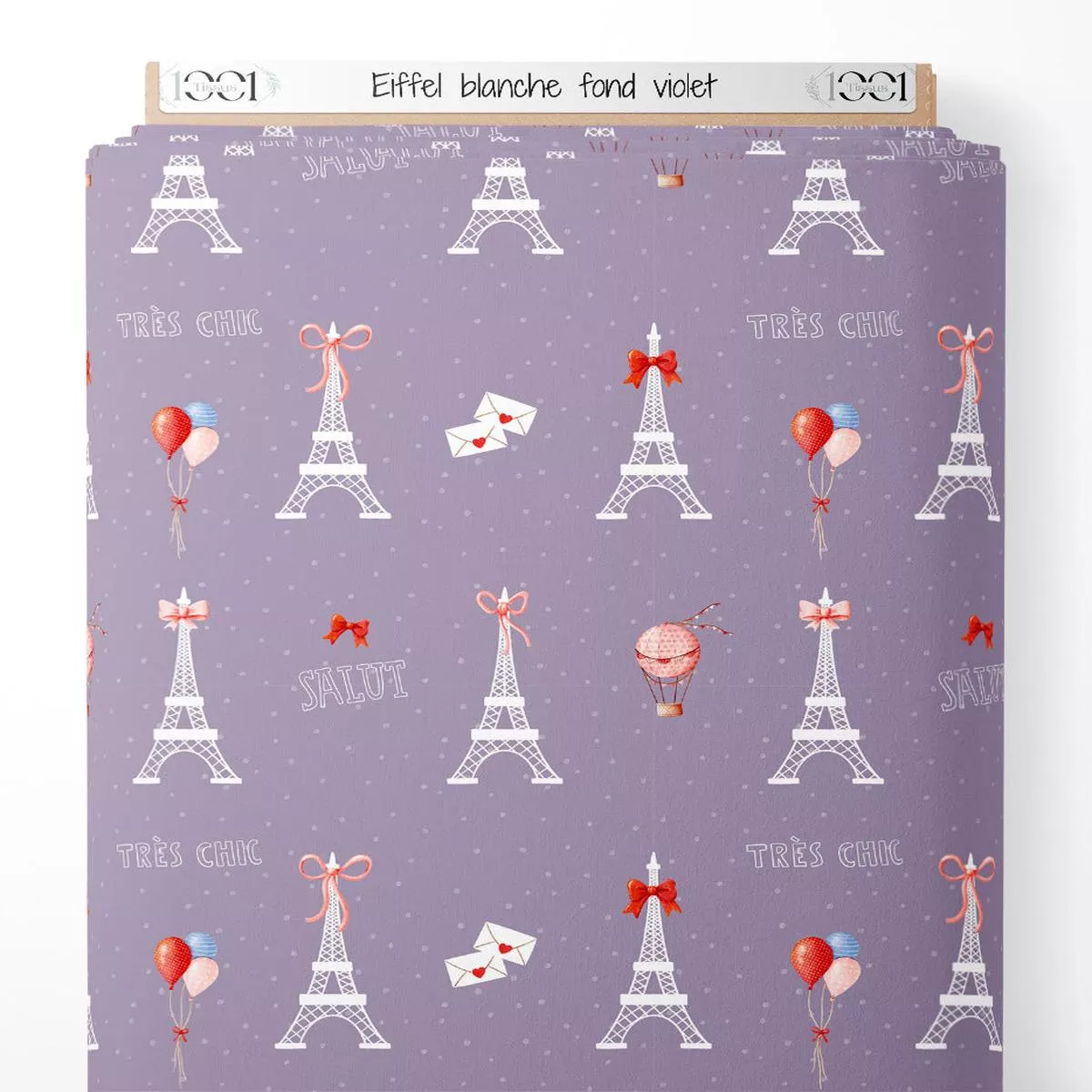tissu-eiffel-blanche-sur-fond-violet Tissu – Eiffel blanche sur fond violet