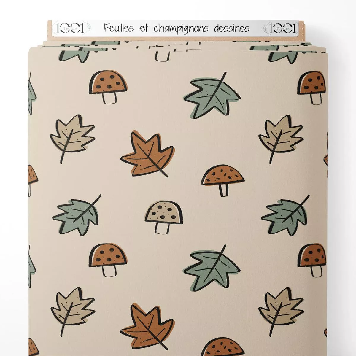 tissu-feuilles-et-champignons-dessins Tissu – Feuilles et champignons dessins
