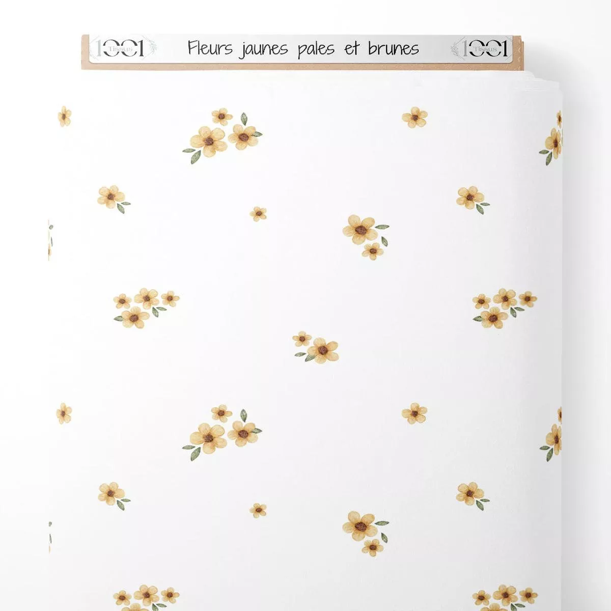 Tissu – Fleurs jaunes ples et brunes