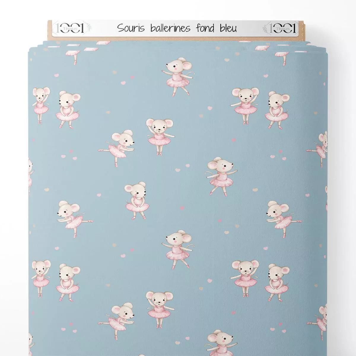 Tissu – Souris ballerines fond bleu