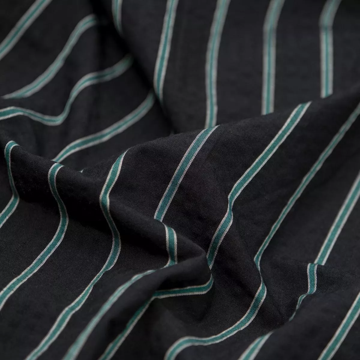 tram-stripe-crinkle-cotton-shirting-black-teal Tram Stripe Crinkle Cotton Shirting – Black/Teal