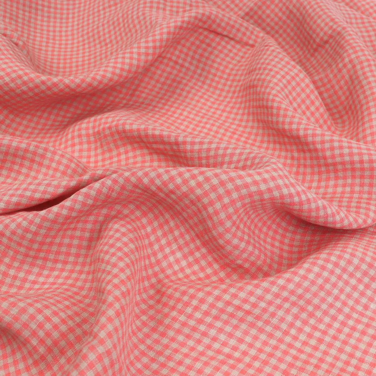 tumbled-linen-flax-coral-gingham-check Tumbled Linen Flax – Coral Gingham Check