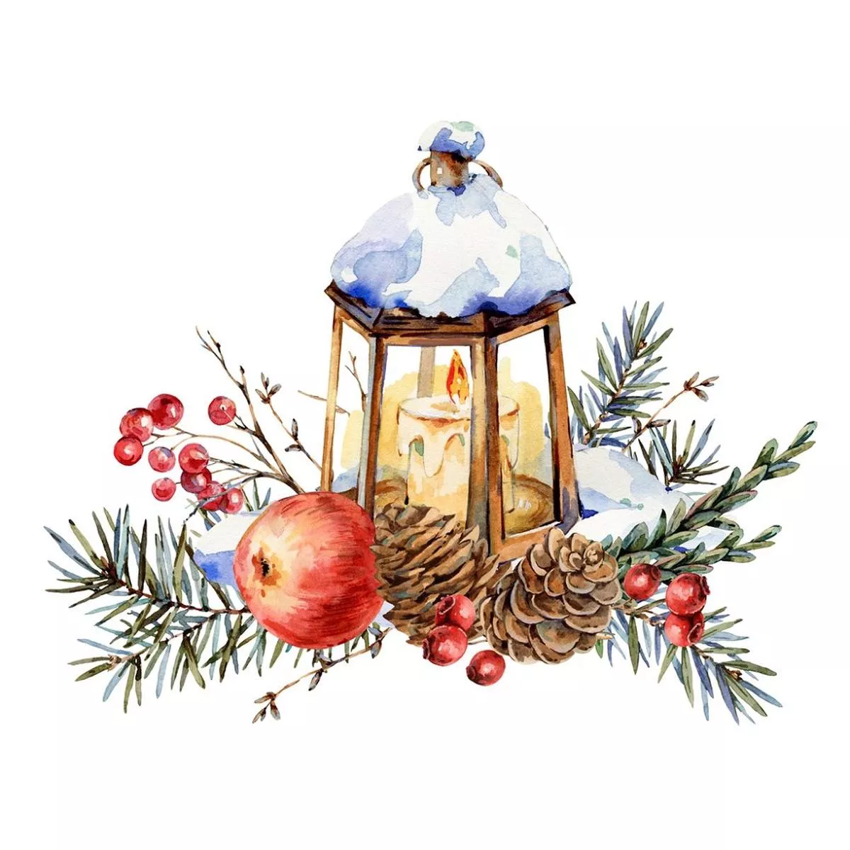 vintage-christmas-lantern-branches-fabric-panel Vintage Christmas Lantern & Branches Fabric Panel