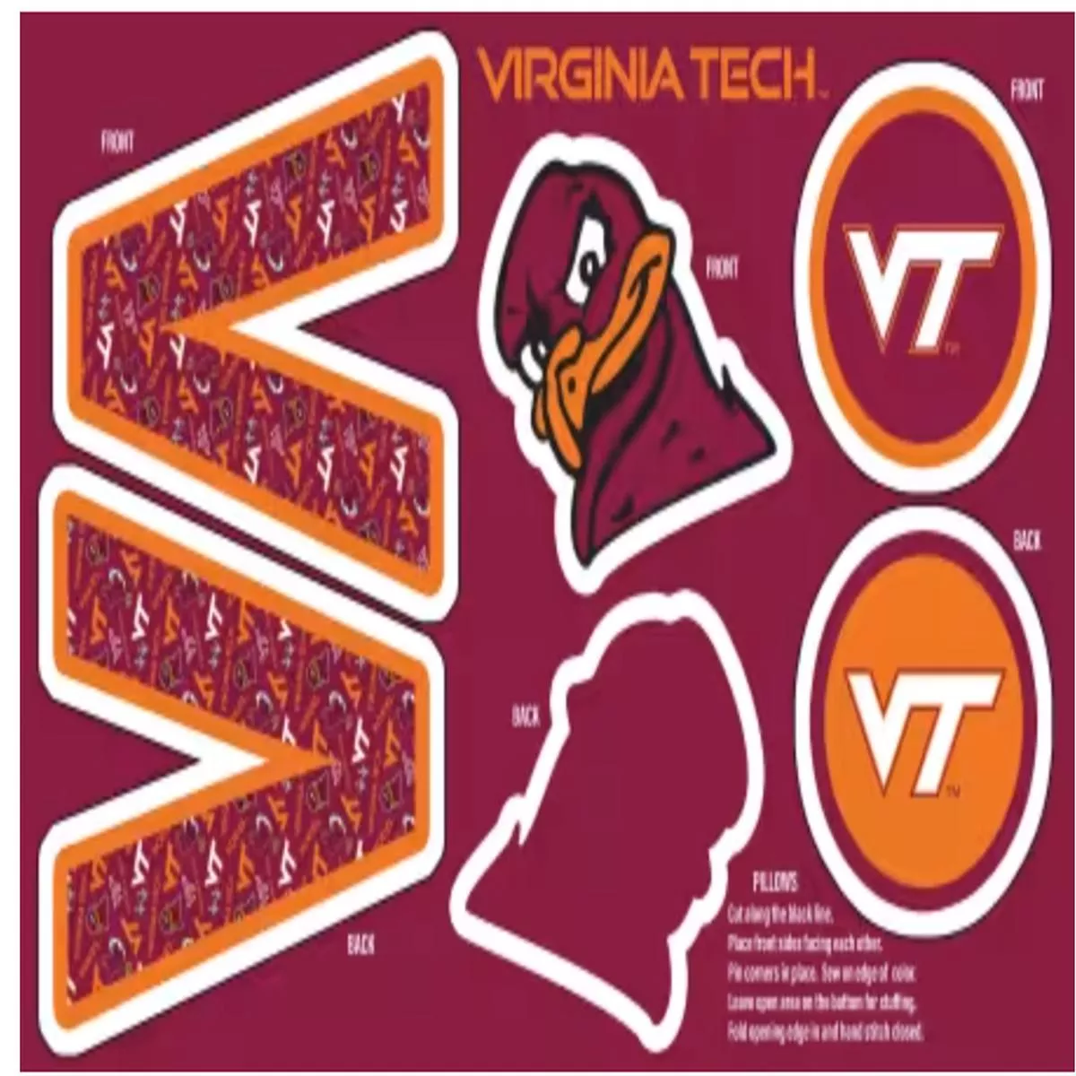 virginia-tech-minky-pillow-project-panel-36in-x-60in Virginia Tech Minky Pillow Project Panel 36in x 60in