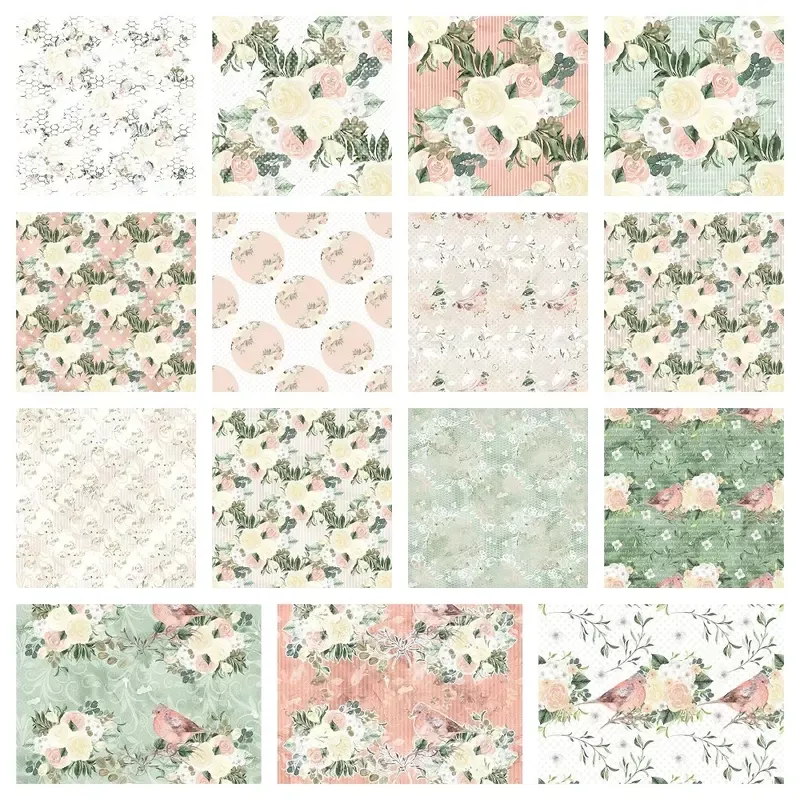 Watercolor Roses Fabric Collection – 1/2 Yard Bundle