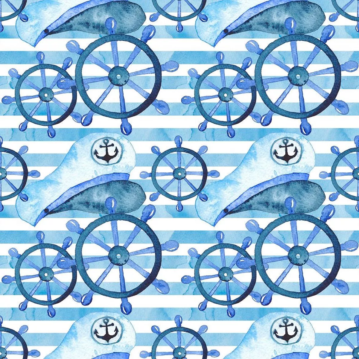 watercolor-sailor-elements-on-stripes-fabric Watercolor Sailor Elements on Stripes Fabric