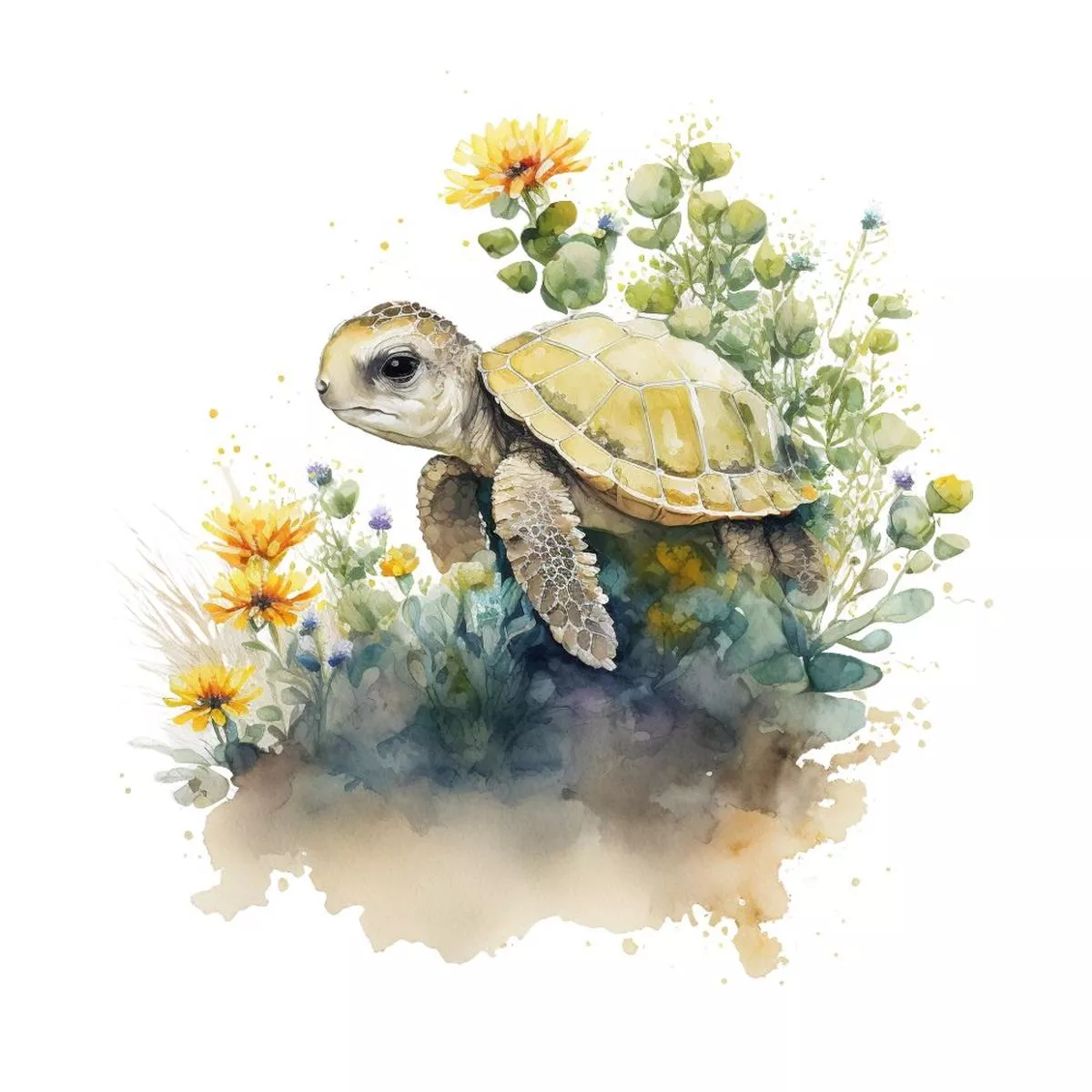 watercolor-turtles-5-fabric-panel Watercolor Turtles #5 Fabric Panel