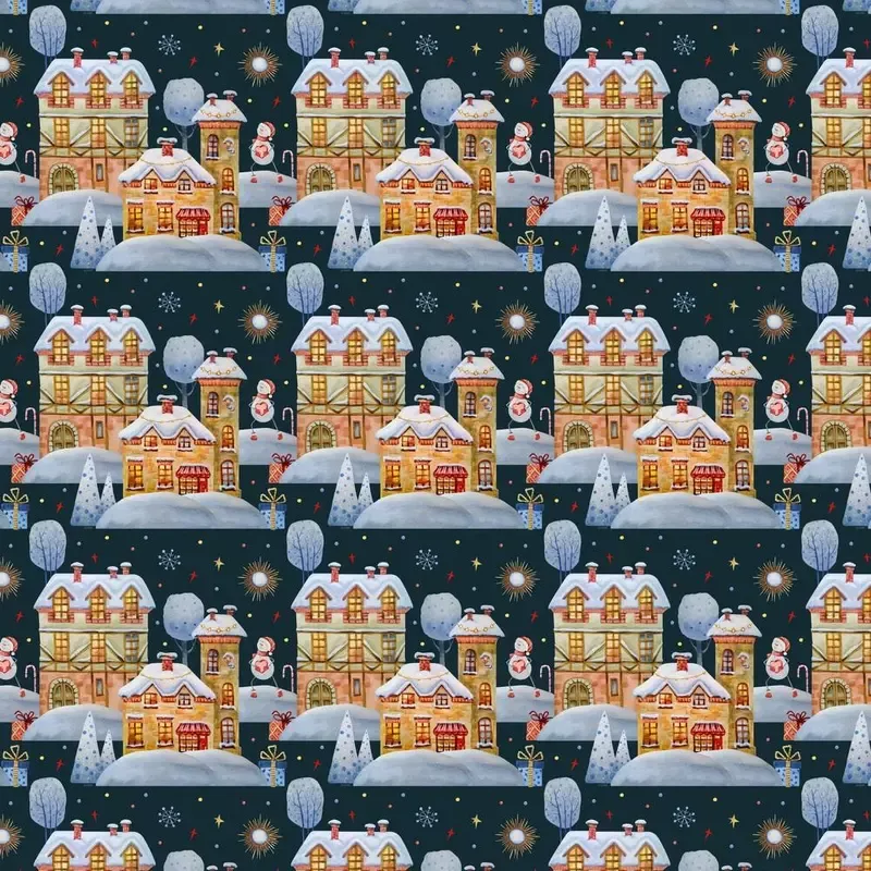 winter-christmas-town-fabric-navy Winter Christmas Town Fabric – Navy