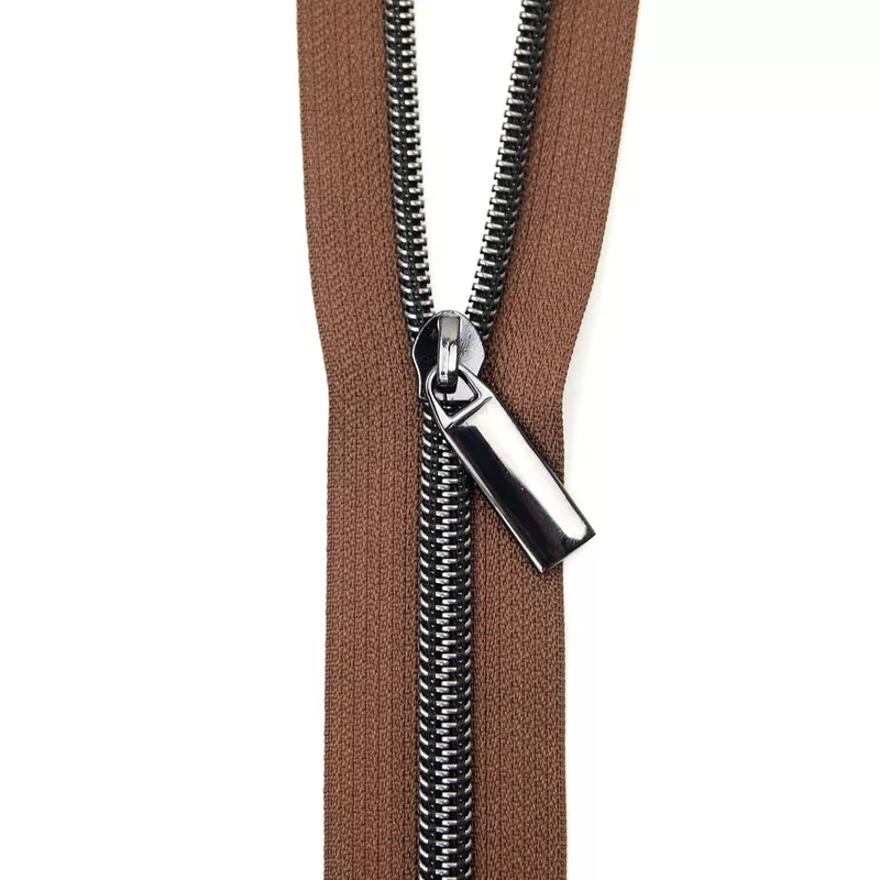 zippers-by-yard-brown-tape-gunmetal-teeth-5 Zippers By The Yard Brown Tape Gunmetal Teeth #5